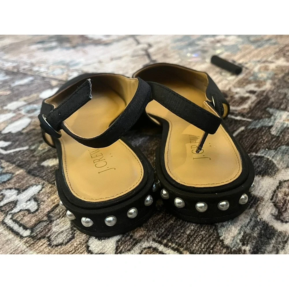 J.Crew Women's Black Embellished Pearl Heel‎ Slingback Flat Shoes Sz 8 BU506